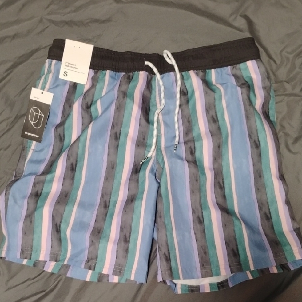 Original Use Blue and Purple Board Shorts with Elastic Waistband